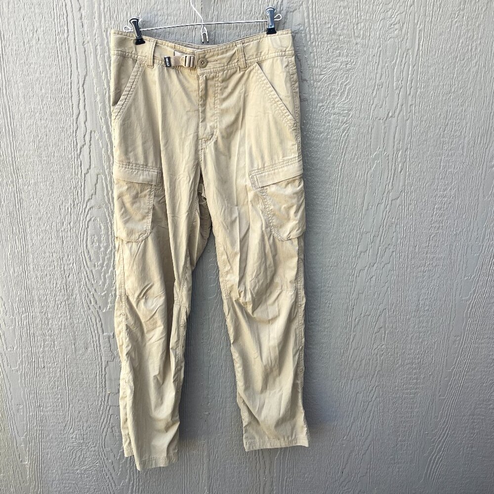 Men's Rei Co-Op Men's 30x32 Beige Roll-Up Relaxed-Fit Belted Nylon Hiking Pants
